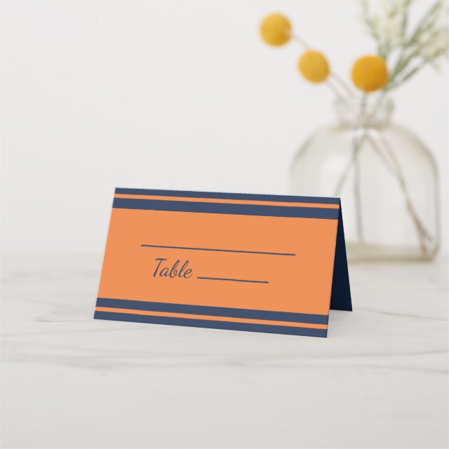 Orange Navy Blue Striped Birthday Party  Place Card (Front)