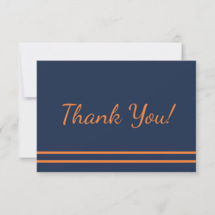 Orange Navy Blue Striped Thank You Card