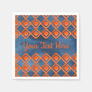 Orange Navy Blue Watercolor Pattern Napkin