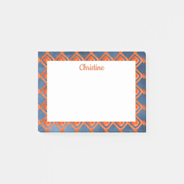 Orange Navy Blue Watercolor Pattern Post-it Notes (Front)