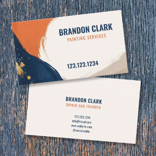Orange & Navy Brushstroke Gold Flecks Painting Business Card