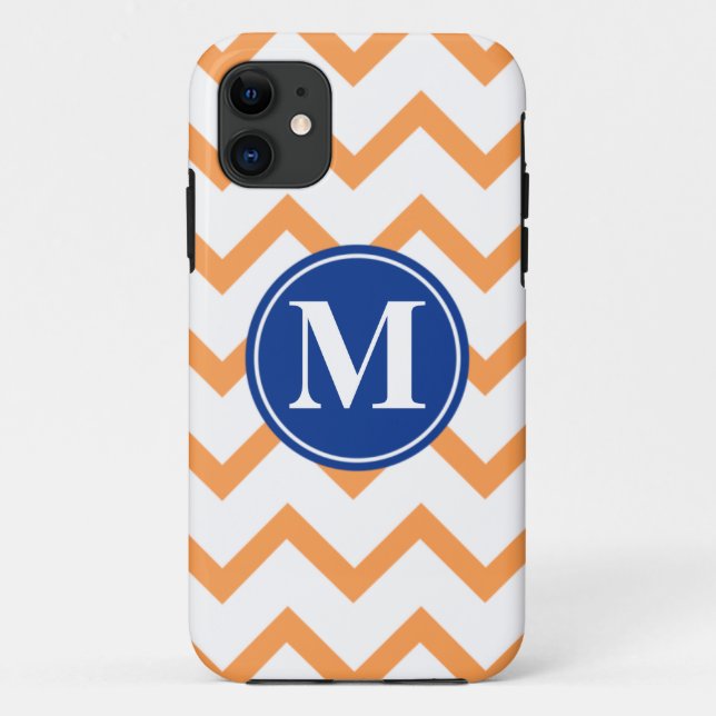 Orange Navy Chevron Monogram Case-Mate iPhone Case (Back)