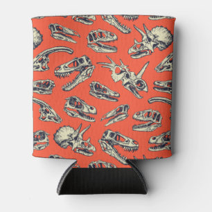 Orange & Navy Dinosaur Skulls Can Cooler