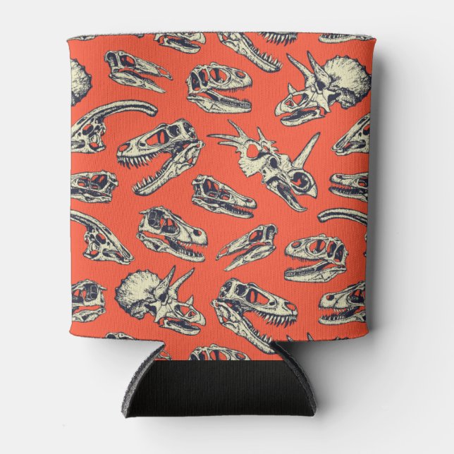Orange & Navy Dinosaur Skulls Can Cooler (Front)