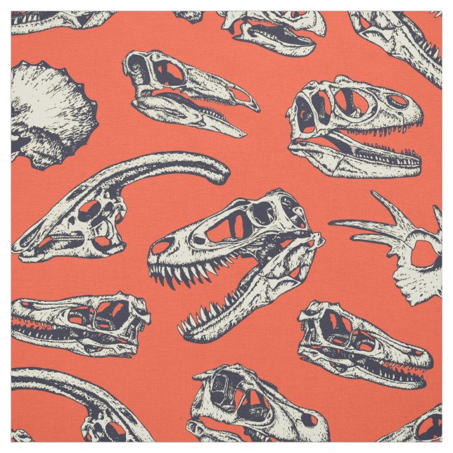 Orange & Navy Dinosaur Skulls Fabric (Swatch)
