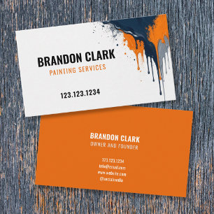 Orange Navy Drip Corner Splatter Painting Service Business Card