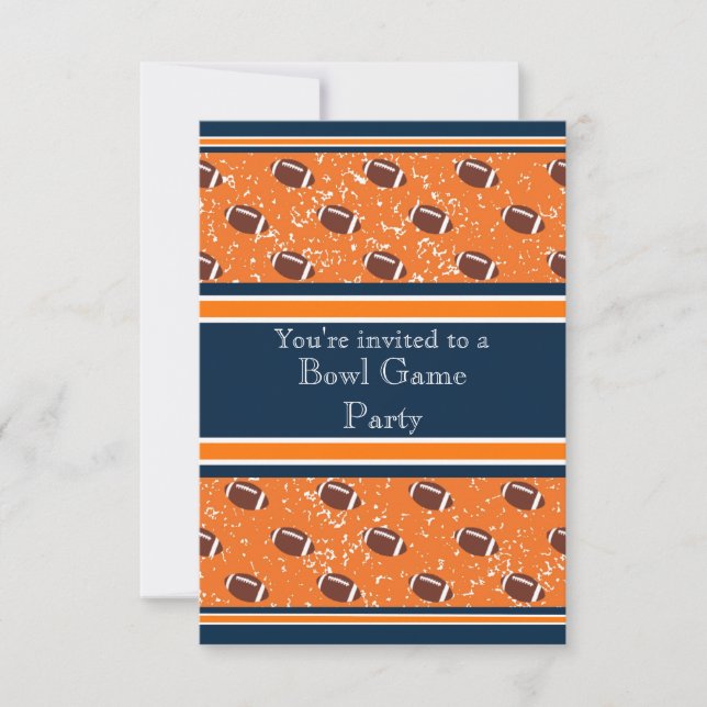 Orange & Navy Footballs Bowl Game/Birthday Party Invitation (Front)