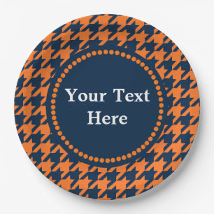 Orange/Navy Houndstooth Paper Plate