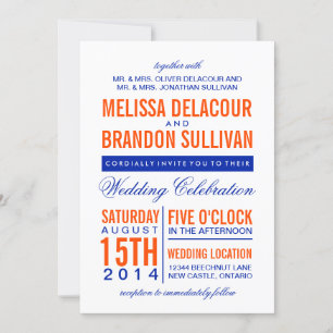 Orange & Navy Modern Typography Wedding Invitation
