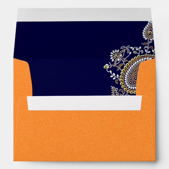 Orange Navy Paisley Ganesh Hindu Indian Wedding Envelopes (Back (Bottom))