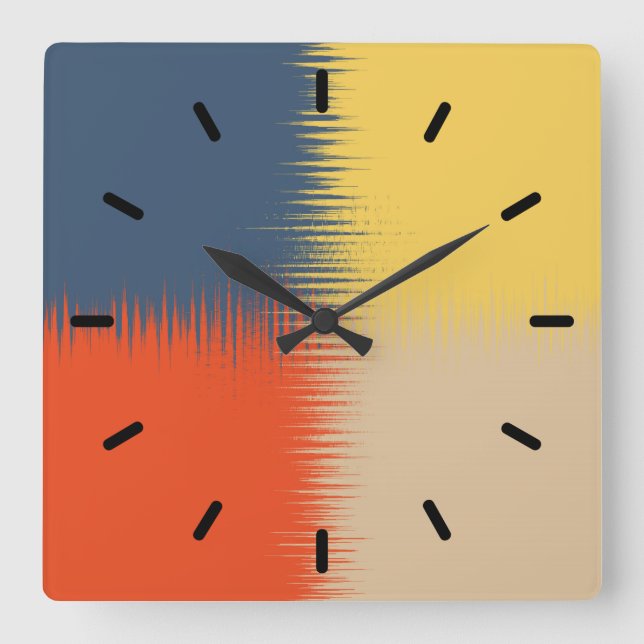 Orange Navy Yellow Cream Square Wall Clock (Front)