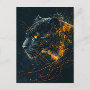 Orange Neon Black Panther Light Postcard