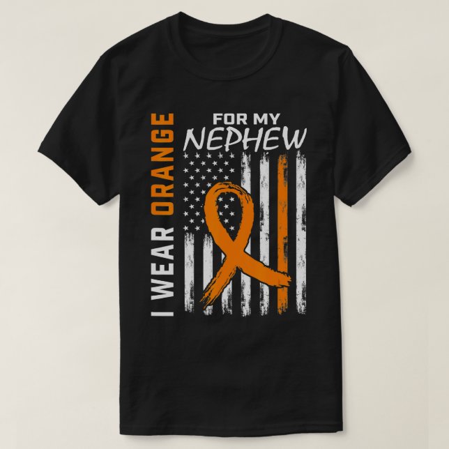 Orange Nephew Leukaemia Awareness Flag Aunt Uncle  T-Shirt (Design Front)