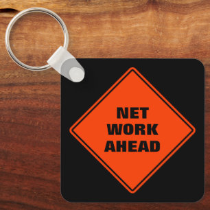 Orange net work ahead personalised road sign key ring