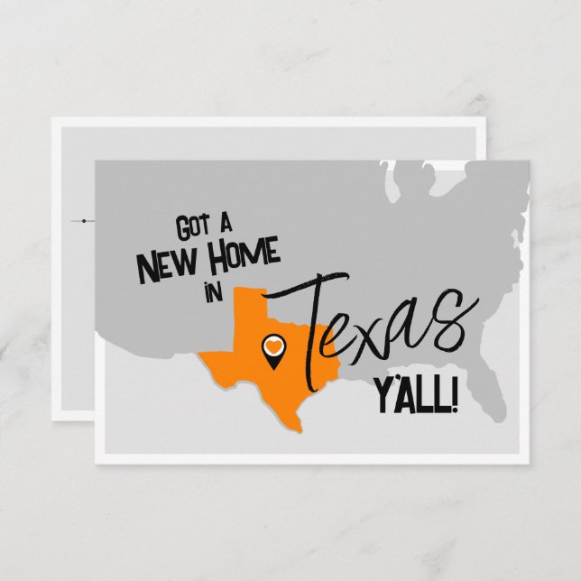 Orange New Home in Texas Y'all Moving Announcement (Front/Back)