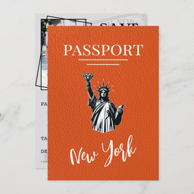 Orange New York City Passport Save The Date (Front/Back)