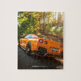 Orange Nissan GT-R Ripping through Seattle streets Jigsaw Puzzle