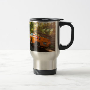 Orange Nissan GT-R Ripping through Seattle streets Travel Mug