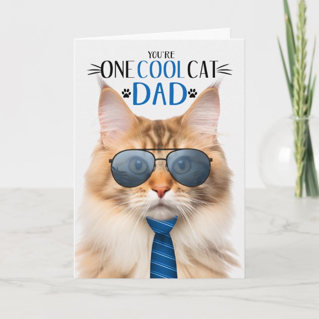 Orange Norwegian Forest Father's Day One Cool Cat Holiday Card (Front)