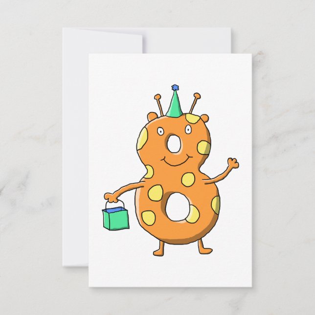 Orange number 8 monster for 8th Birthday. Invitation (Front)
