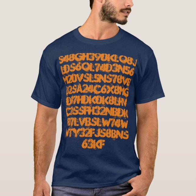 Orange Numbers Letters Funky T-Shirt (Front)