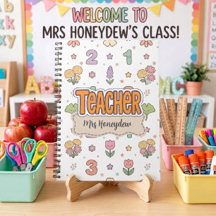 Orange Numbers Teacher School Pattern Notebook