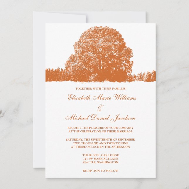 Orange Oak Tree Fall Wedding Invitation (Front)