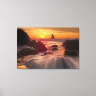 Orange Ocean Oil Painting Print Wrapped