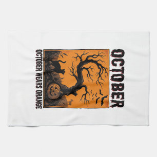Orange October Halloween Vintage Spooky Shirt Desi Tea Towel