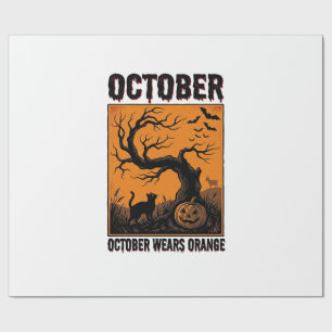Orange October Halloween Vintage Spooky Shirt Desi Wrapping Paper