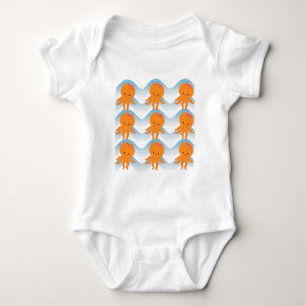 Orange Octopus And Blue Waves Pattern Baby Bodysuit