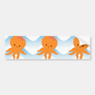 Orange Octopus And Blue Waves Pattern Bumper Sticker