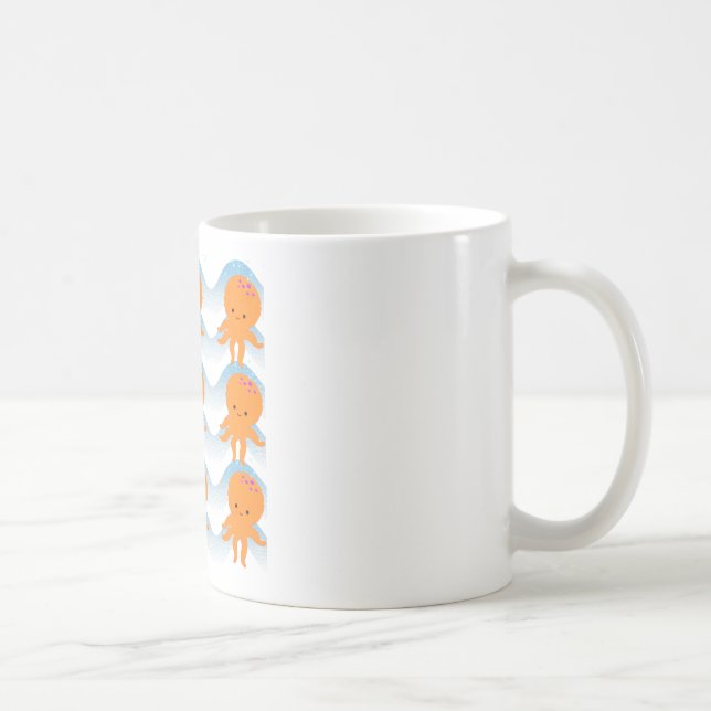 Orange Octopus And Blue Waves Pattern Coffee Mug (Right)