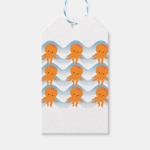 Orange Octopus And Blue Waves Pattern Gift Tags