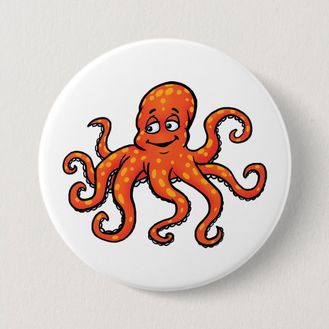 Orange Octopus Cartoon Ocean Sea Creature 7.5 Cm Round Badge (Front)