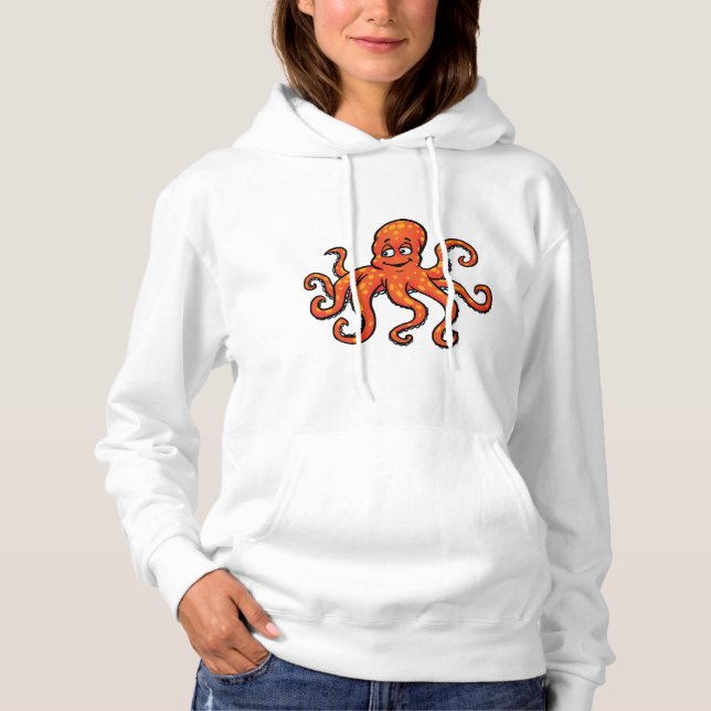 Orange Octopus Cartoon Ocean Sea Creature Hoodie (Front)