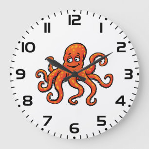Orange Octopus Cartoon Ocean Sea Creature Large Clock