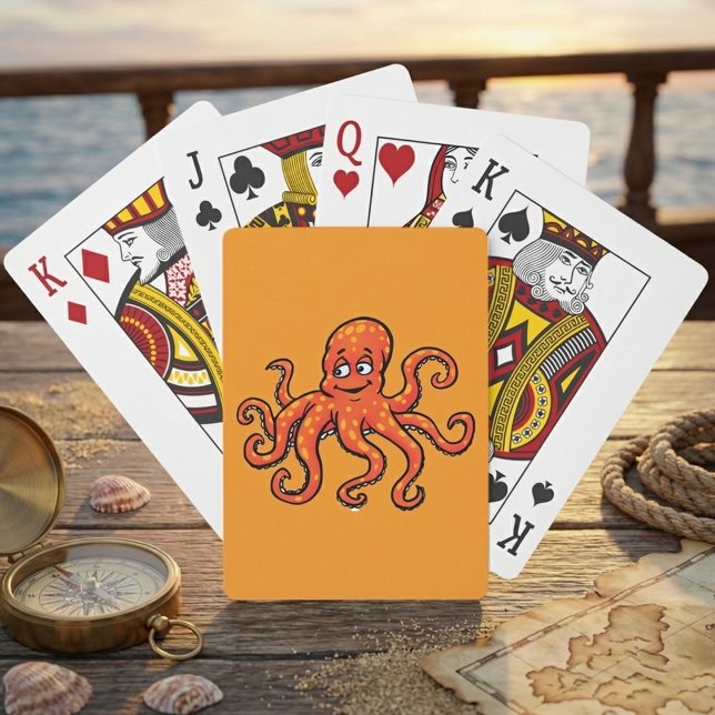 Orange Octopus Cartoon Ocean Sea Creature Playing Cards (Creator Uploaded)