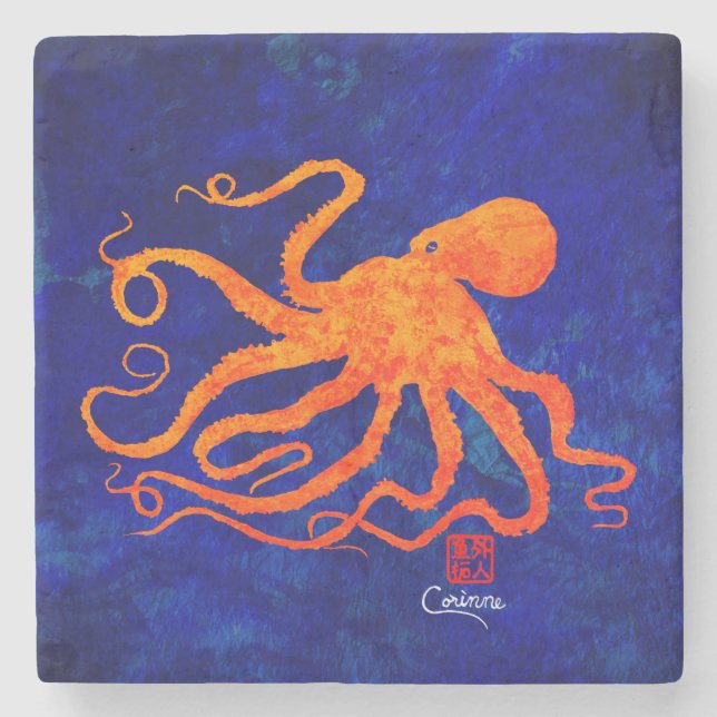 Orange Octopus - Marble Coaster (Front)