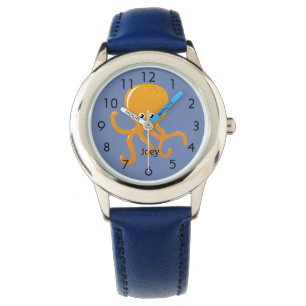 Orange Octopus on Blue Personalised Child's Watch