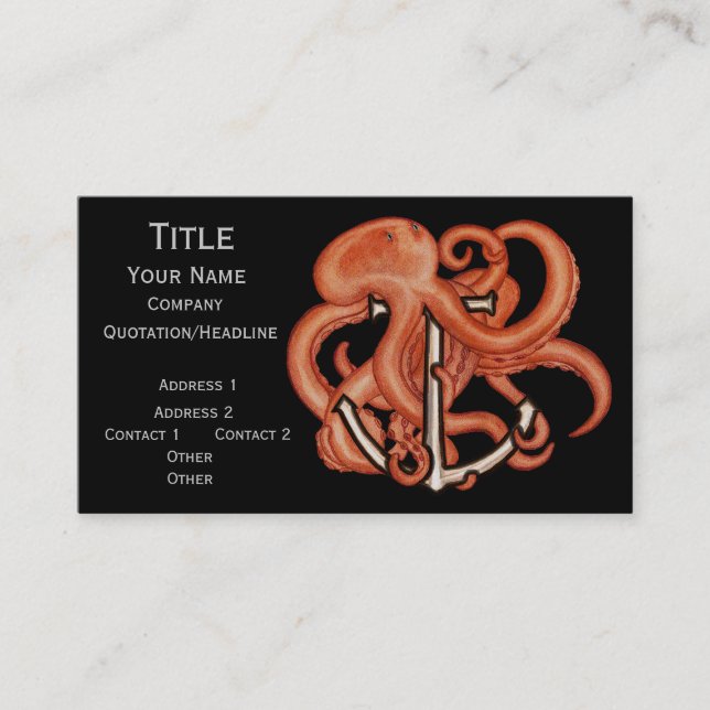 Orange Octopus Over Anchor Business Card (Front)