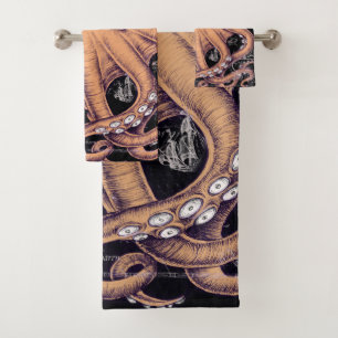 Orange Octopus Tentacles ink Bath Towel Set
