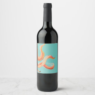 orange octopus  wine label
