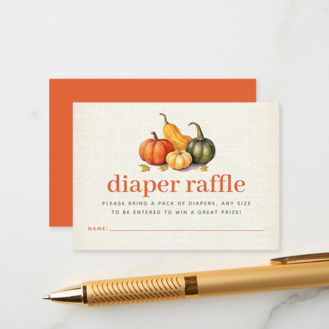 Orange Oh My Gourd Little Pumpkin Diaper Raffle Enclosure Card (Front/Back In Situ)