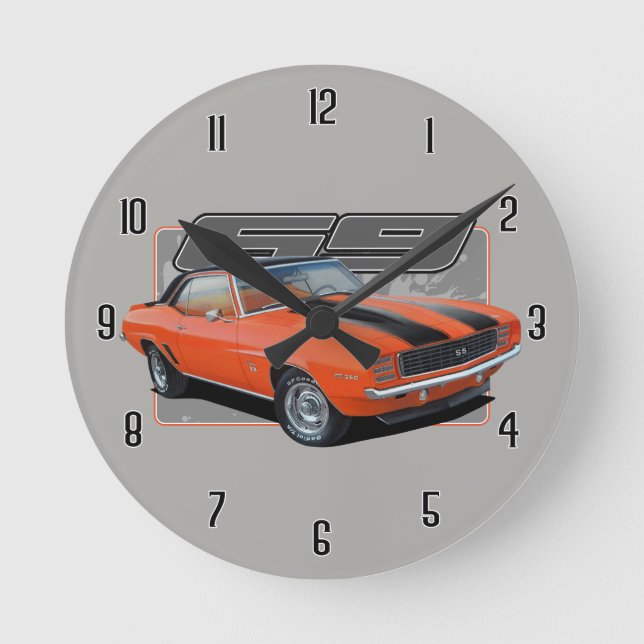 Orange Old Camaro Splash Round Clock (Front)