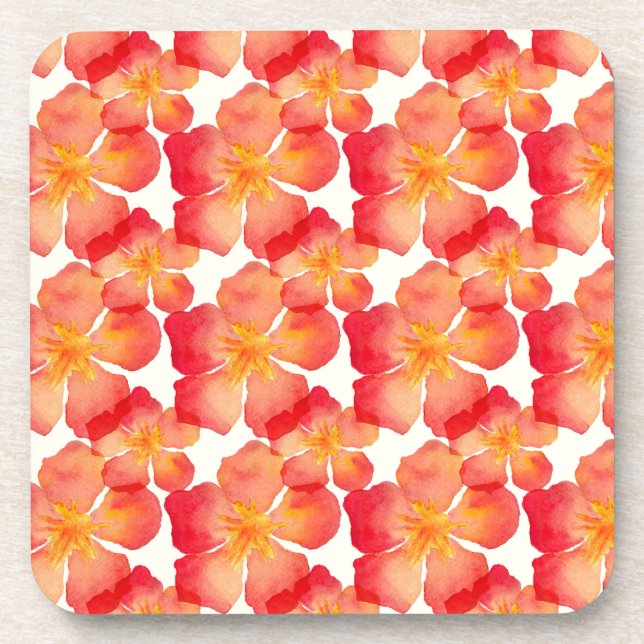Orange Oleander Floral Pattern Coaster (Front)