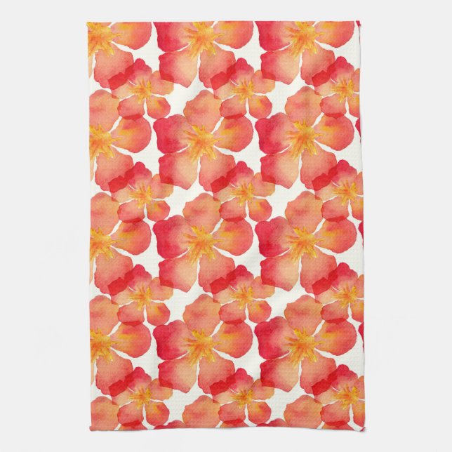 Orange Oleander Floral Pattern Tea Towel (Vertical)