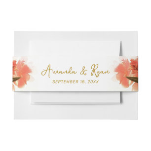 Orange Oleander Flowers Floral Beach Wedding Invitation Belly Band