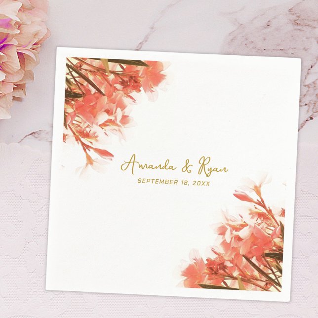 Orange Oleander Flowers Floral Beach Wedding Napkin (Creator Uploaded)