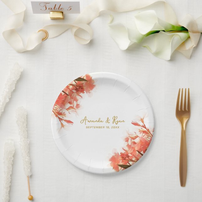 Orange Oleander Flowers Floral Beach Wedding  Paper Plate (Wedding)